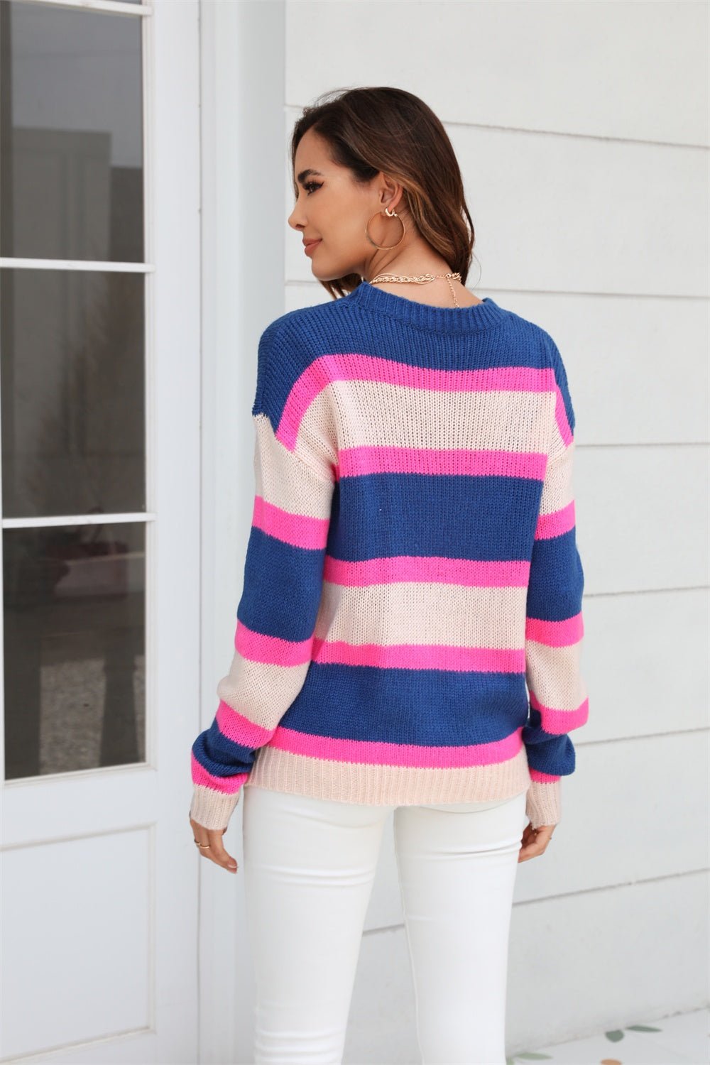 Angel Wings Color Block Round Neck Dropped Shoulder Sweater - Loulou Boutique