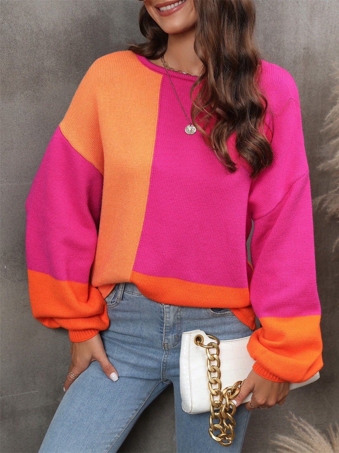 Angel Wings Color Block Round Neck Sweater - Loulou Boutique