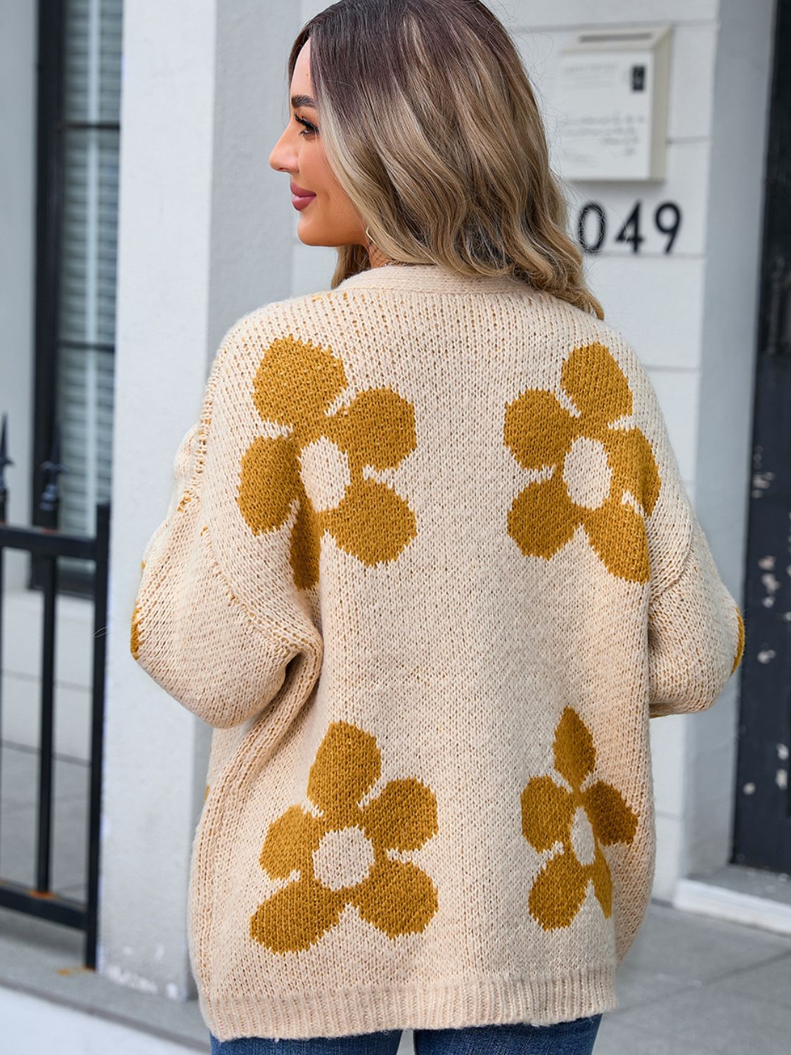 Angel Wings Flower Open Front Long Sleeve Cardigan - Loulou Boutique