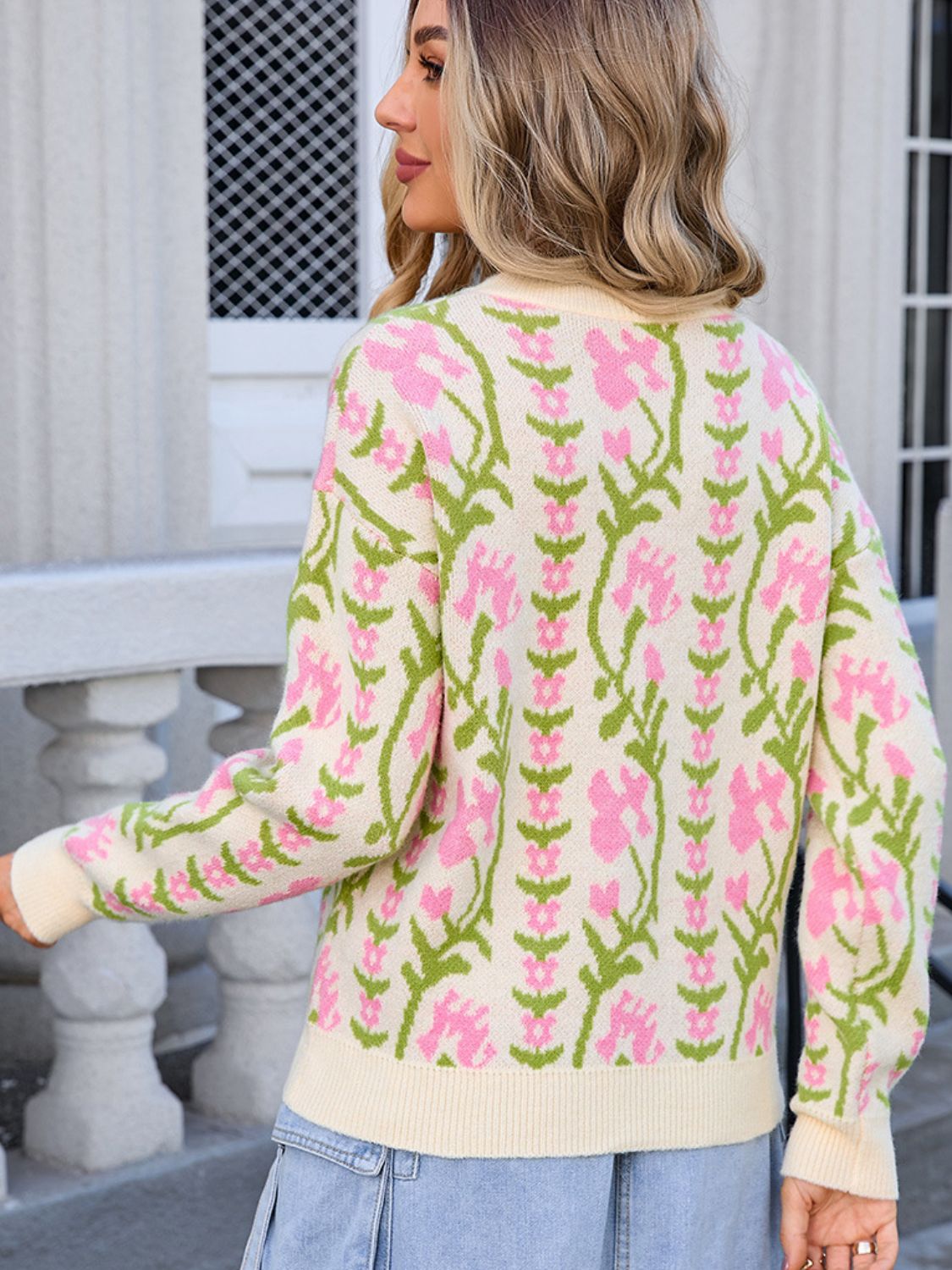 Angel Wings Flower Round Neck Long Sleeve Sweater - Loulou Boutique