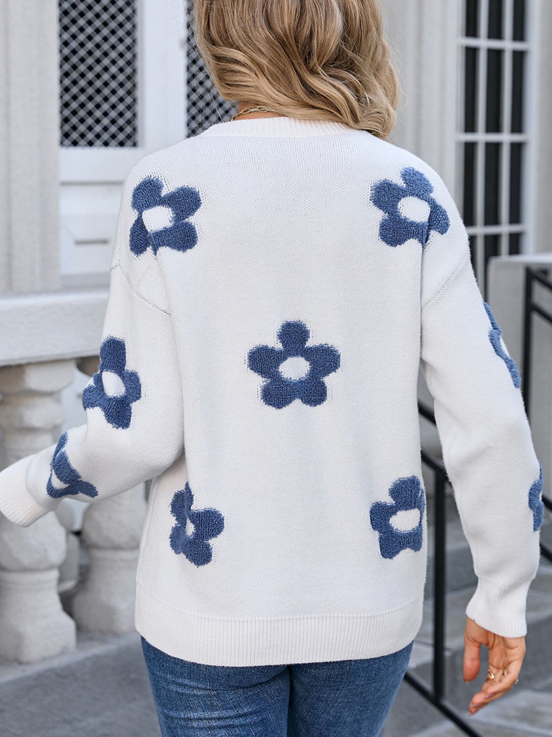 Angel Wings Flower Round Neck Long Sleeve Sweater - Loulou Boutique
