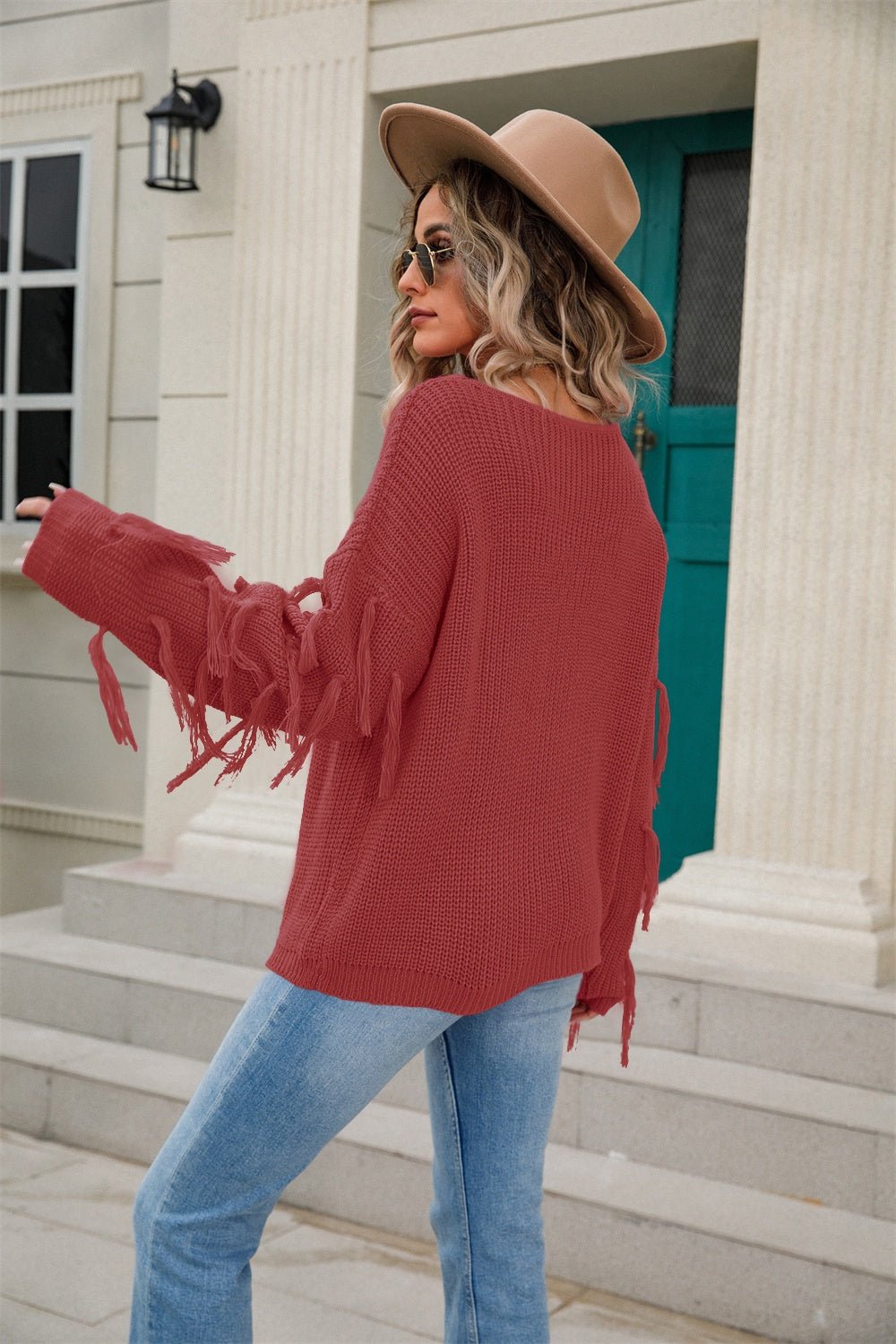 Angel Wings Fringe Round Neck Dropped Shoulder Sweater - Loulou Boutique