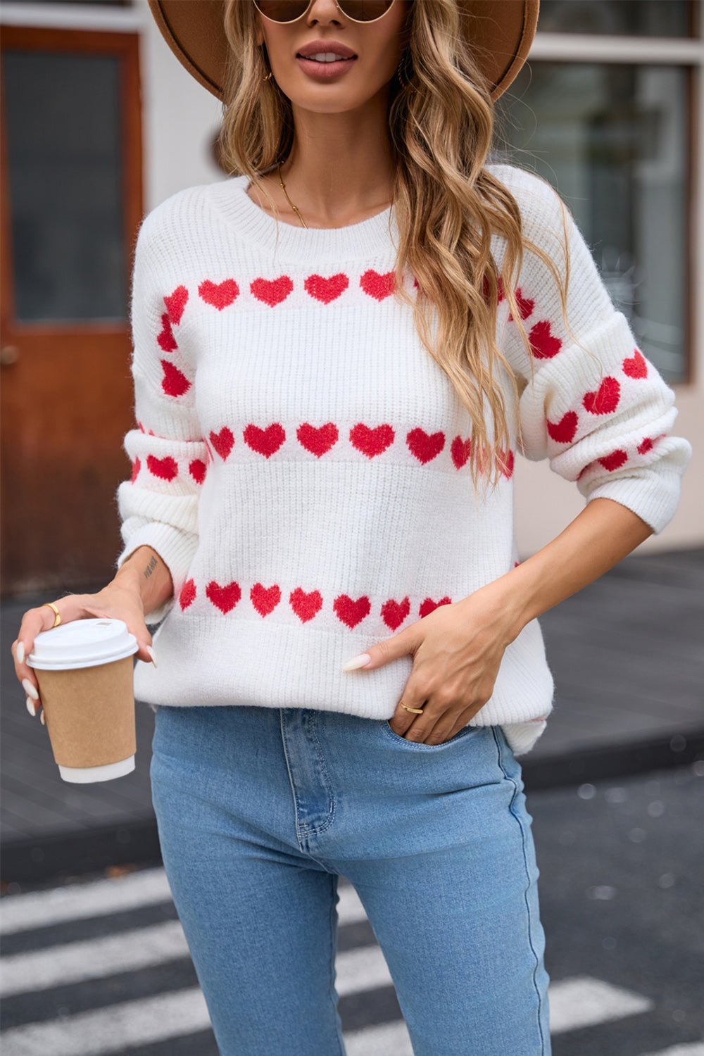 Angel Wings Heart Round Neck Long Sleeve Sweater - Loulou Boutique