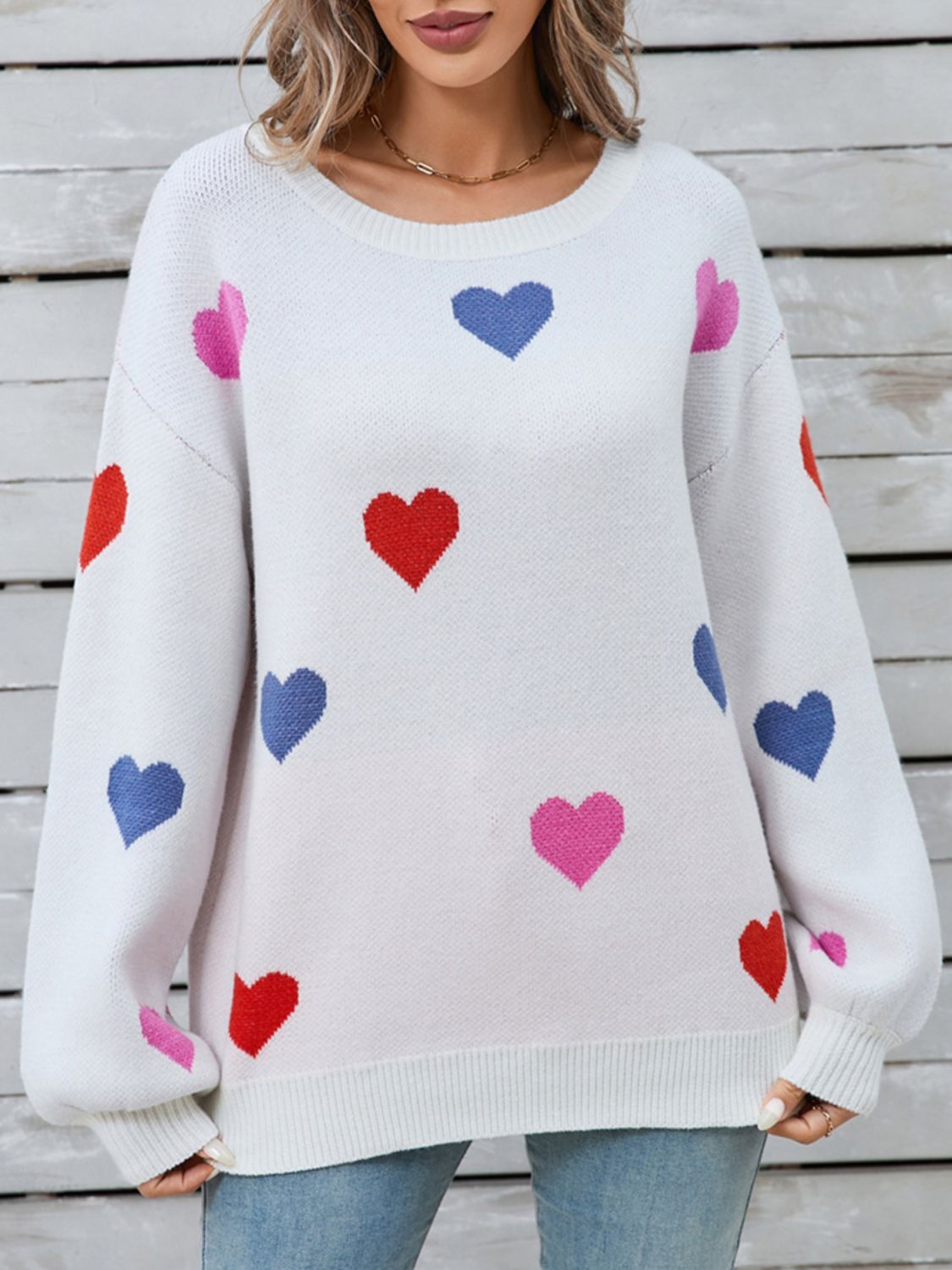 Angel Wings Heart Round Neck Long Sleeve Sweater - Loulou Boutique