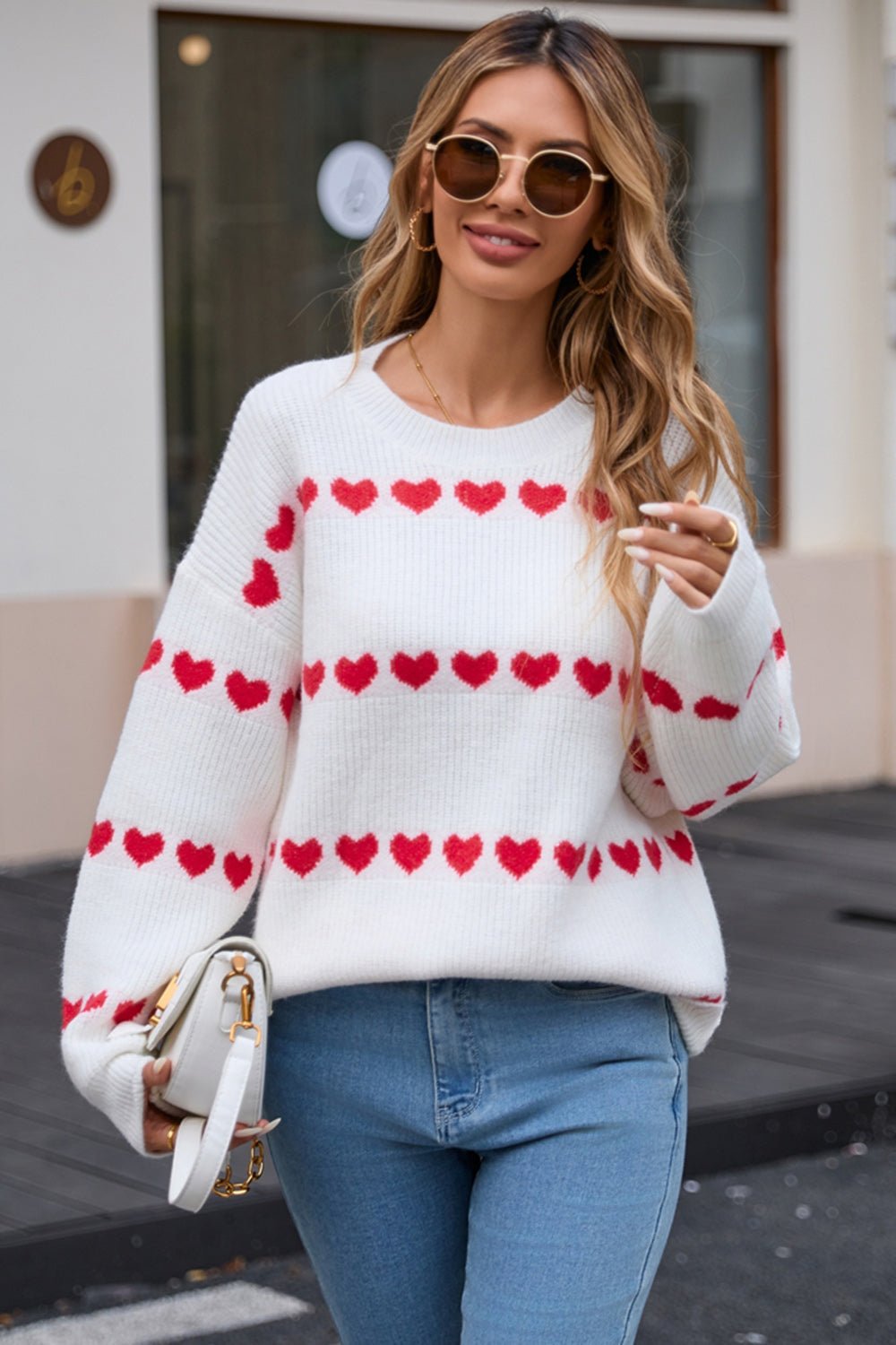 Angel Wings Heart Round Neck Long Sleeve Sweater - Loulou Boutique