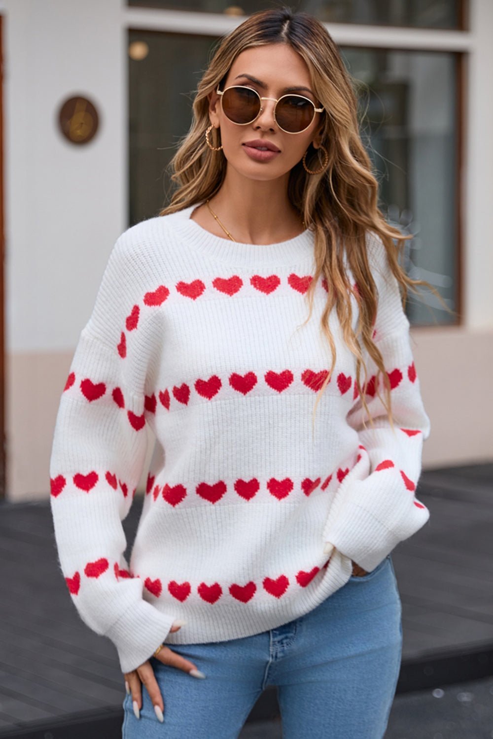 Angel Wings Heart Round Neck Long Sleeve Sweater - Loulou Boutique