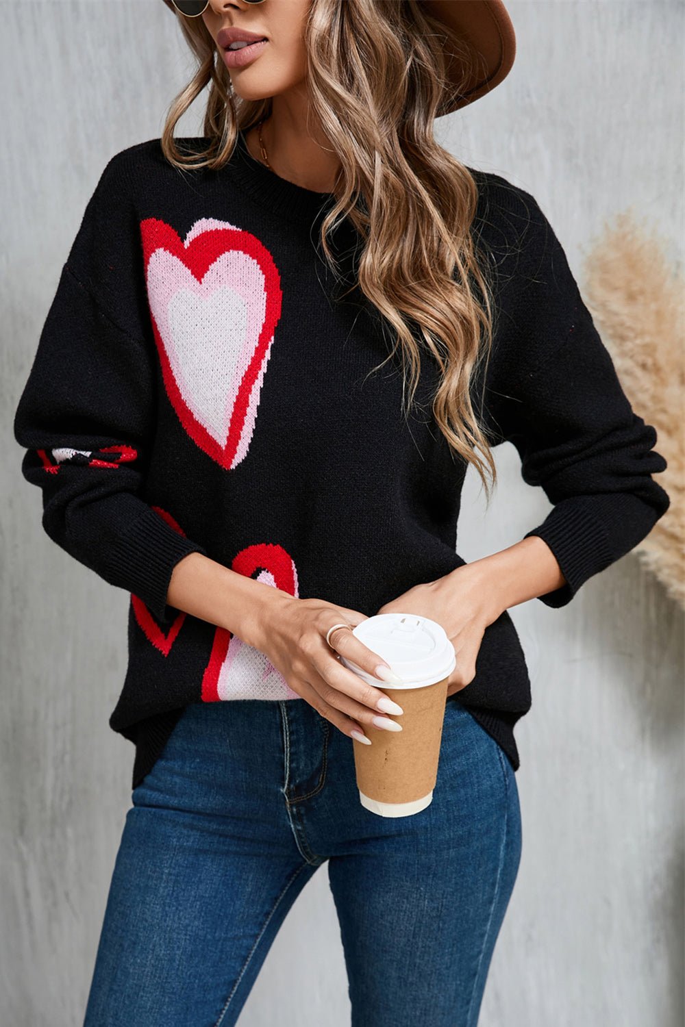 Angel Wings Heart Round Neck Long Sleeve Sweater - Loulou Boutique