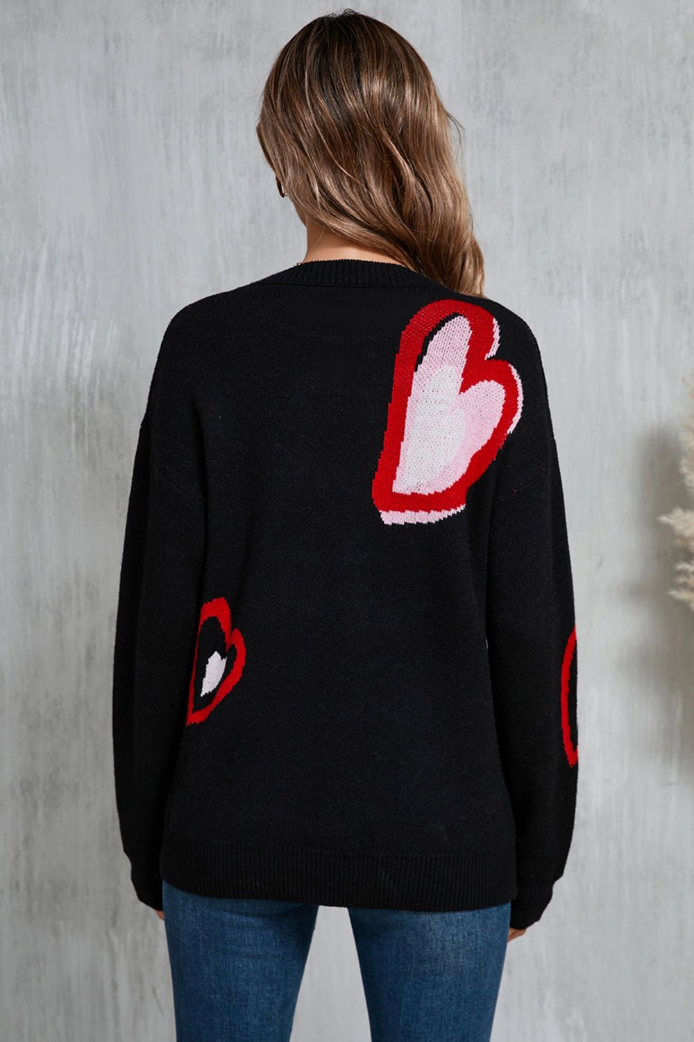 Angel Wings Heart Round Neck Long Sleeve Sweater - Loulou Boutique