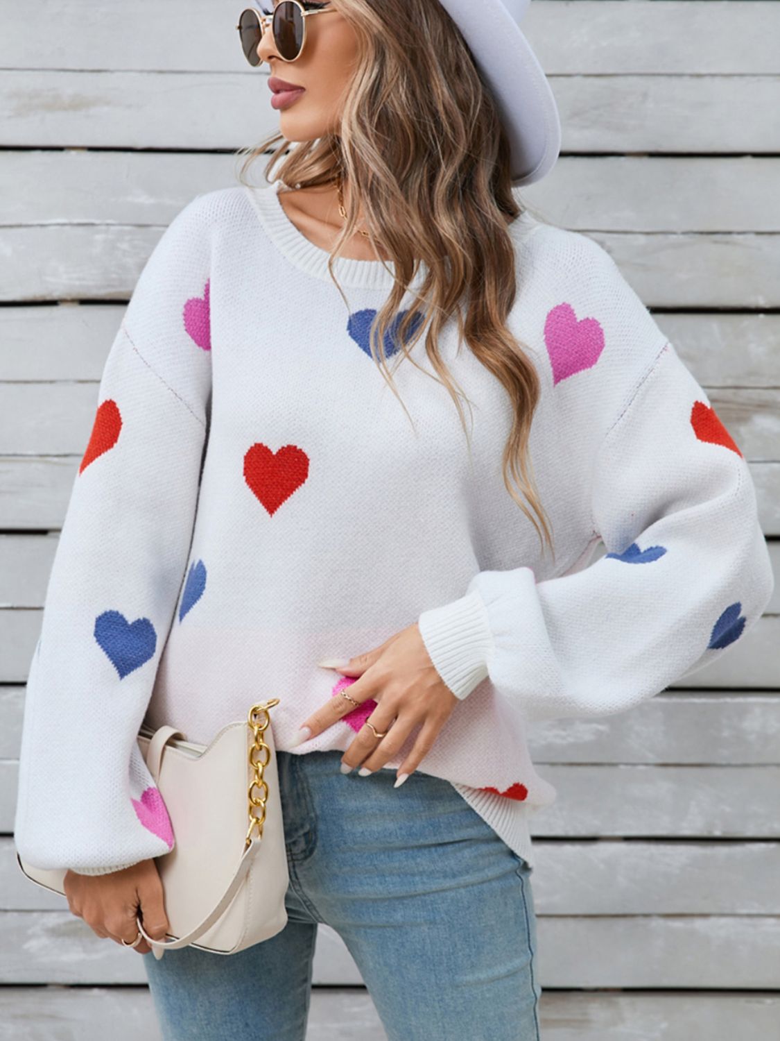 Angel Wings Heart Round Neck Long Sleeve Sweater - Loulou Boutique