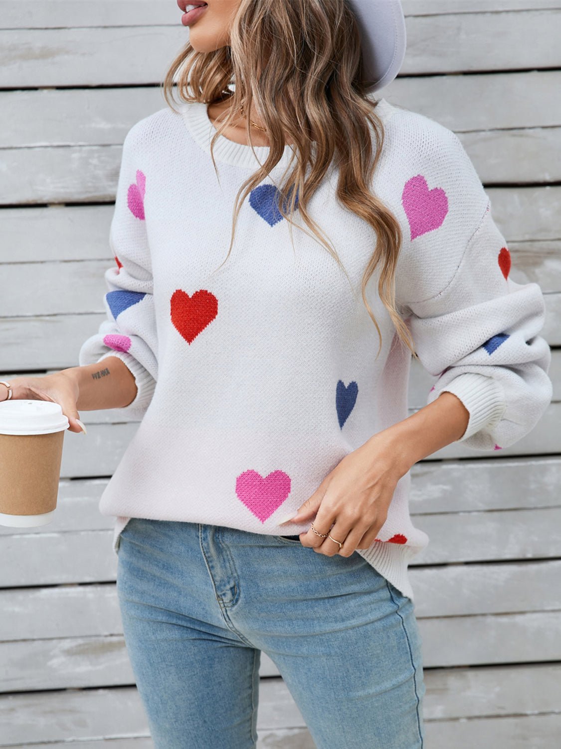 Angel Wings Heart Round Neck Long Sleeve Sweater - Loulou Boutique