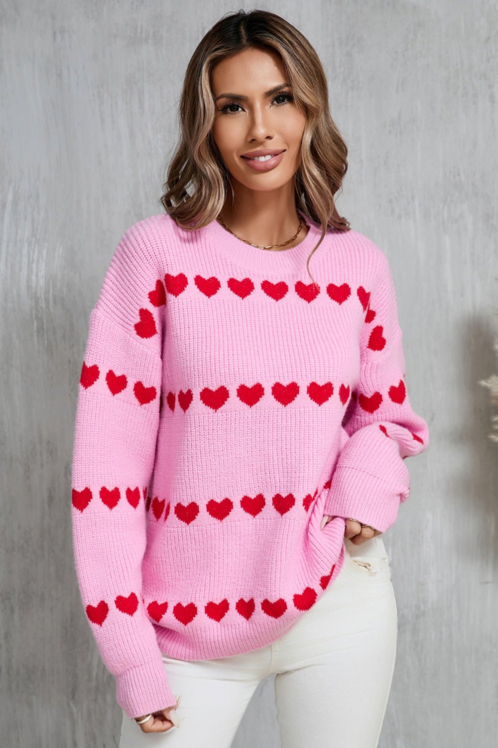 Angel Wings Heart Round Neck Long Sleeve Sweater - Loulou Boutique