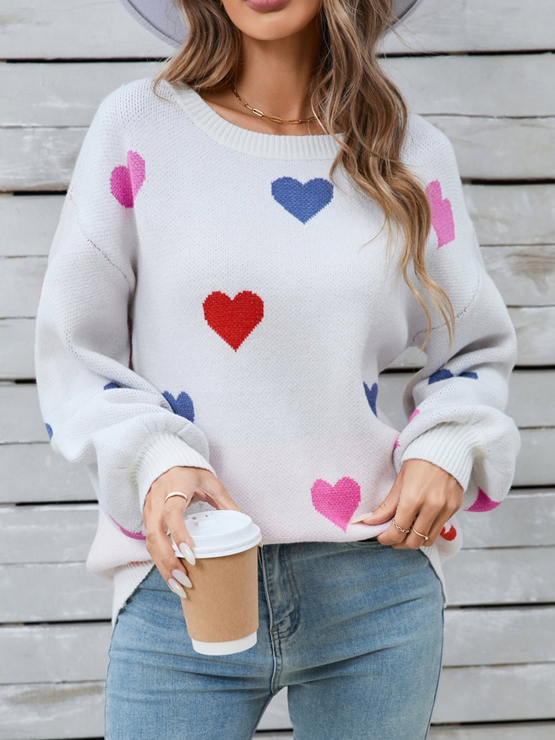 Angel Wings Heart Round Neck Long Sleeve Sweater - Loulou Boutique
