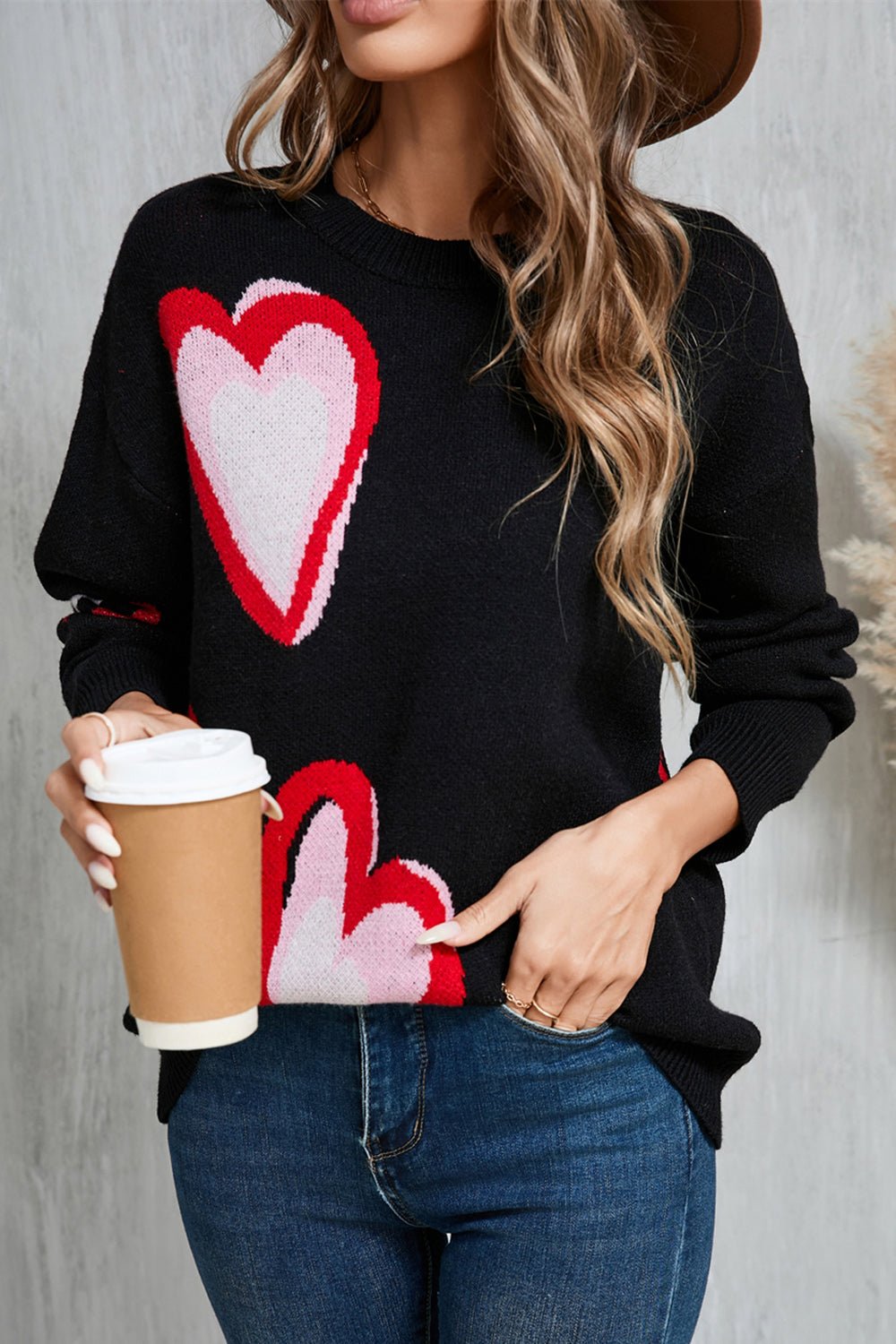 Angel Wings Heart Round Neck Long Sleeve Sweater - Loulou Boutique