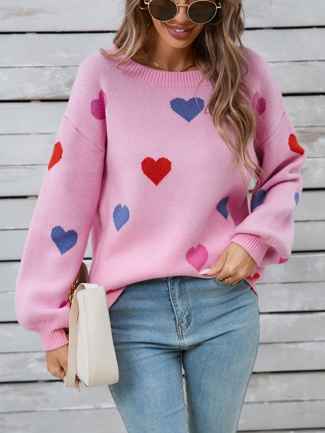Angel Wings Heart Round Neck Long Sleeve Sweater - Loulou Boutique