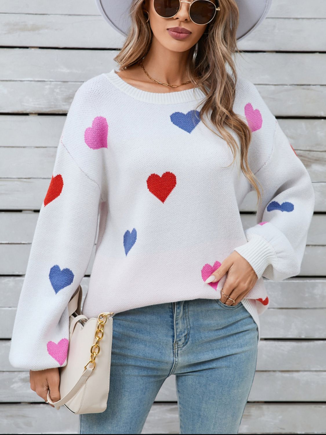 Angel Wings Heart Round Neck Long Sleeve Sweater - Loulou Boutique