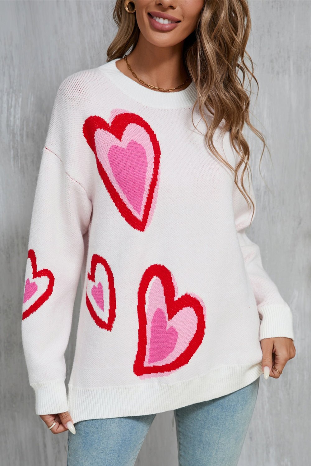 Angel Wings Heart Round Neck Long Sleeve Sweater - Loulou Boutique