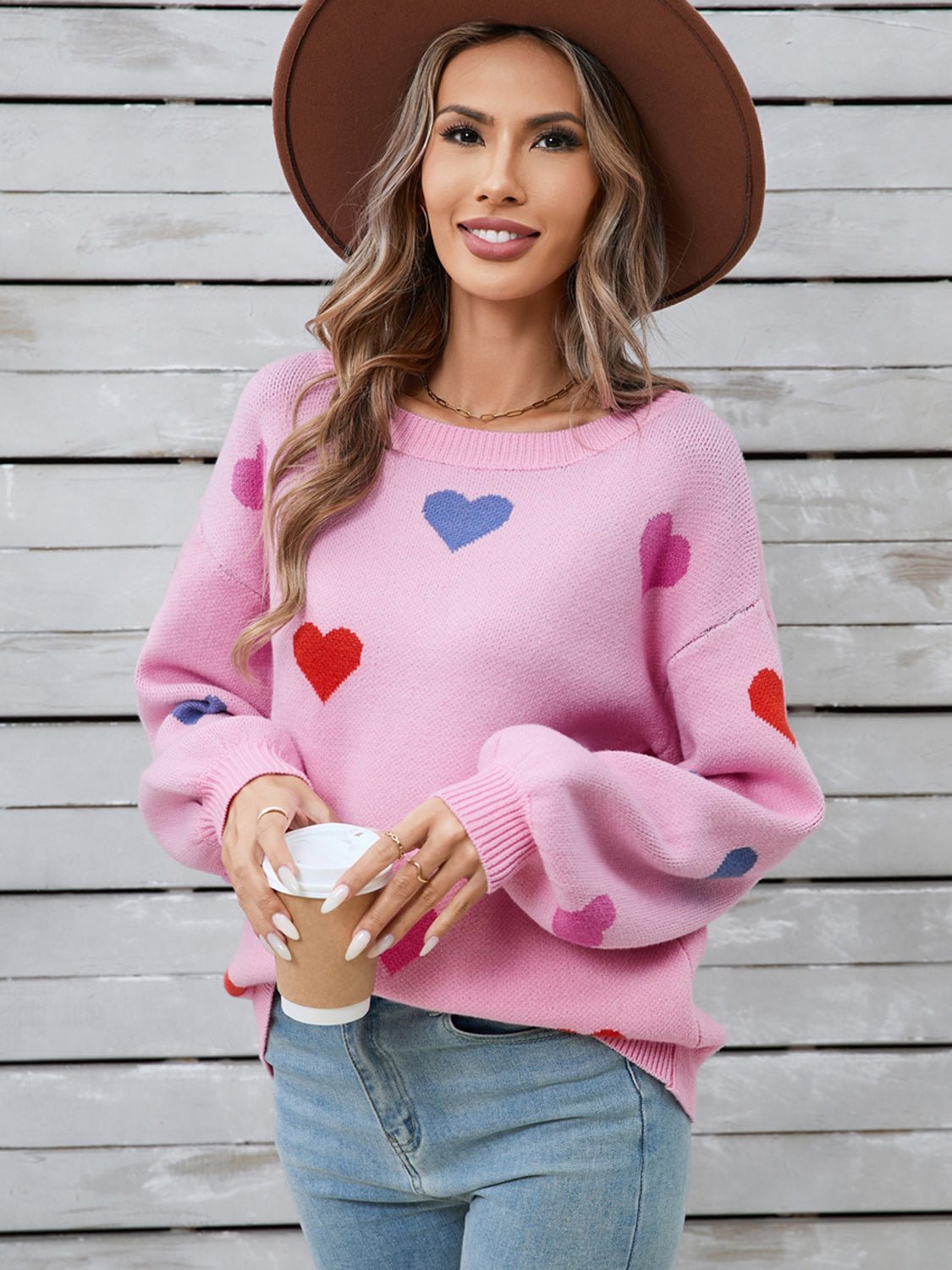 Angel Wings Heart Round Neck Long Sleeve Sweater - Loulou Boutique