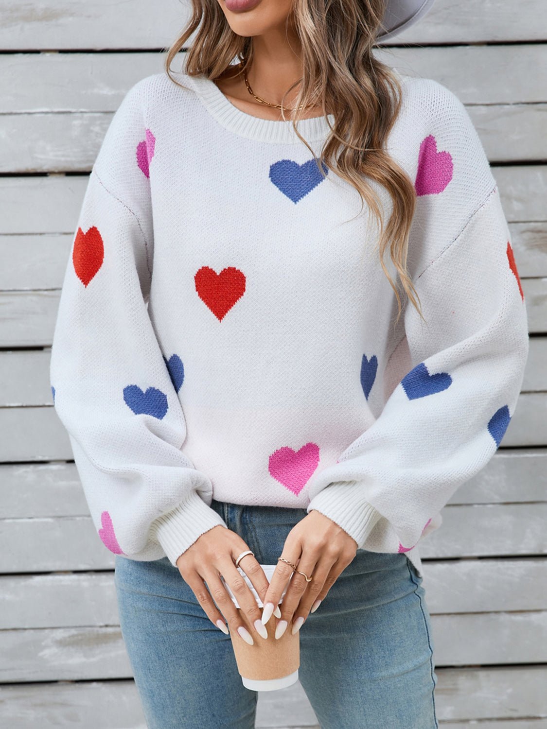 Angel Wings Heart Round Neck Long Sleeve Sweater - Loulou Boutique