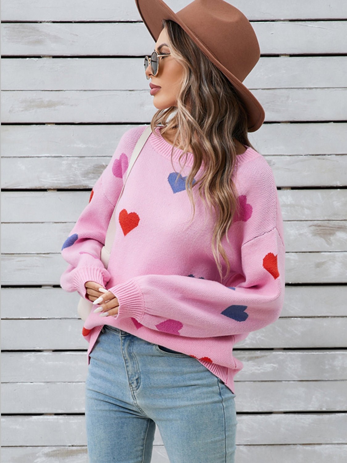 Angel Wings Heart Round Neck Long Sleeve Sweater - Loulou Boutique