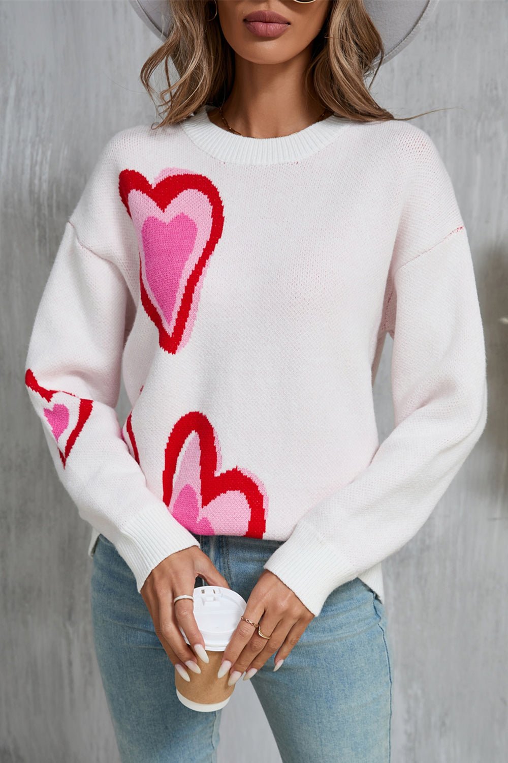 Angel Wings Heart Round Neck Long Sleeve Sweater - Loulou Boutique