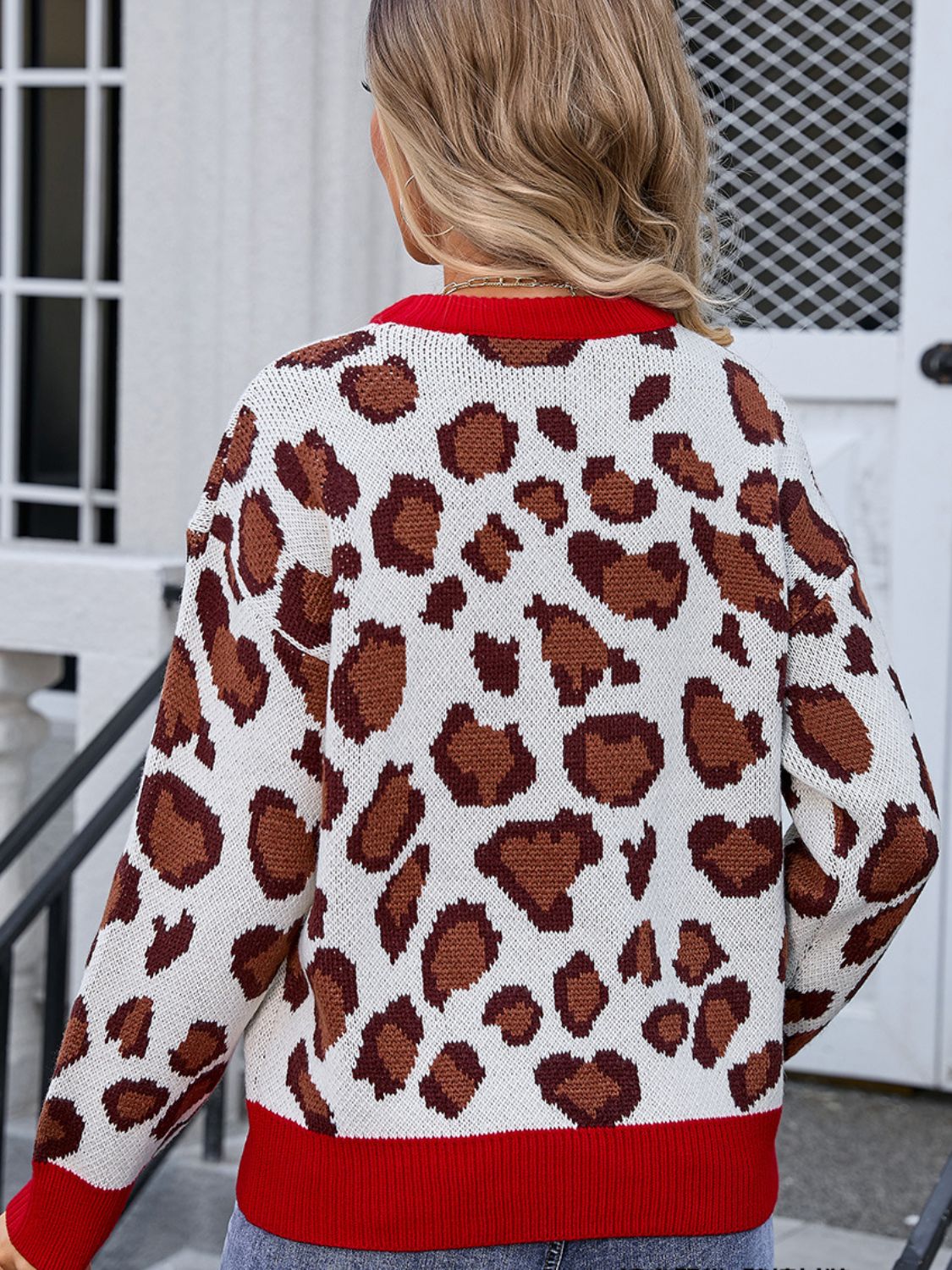Angel Wings Leopard Round Neck Long Sleeve Sweater - Loulou Boutique