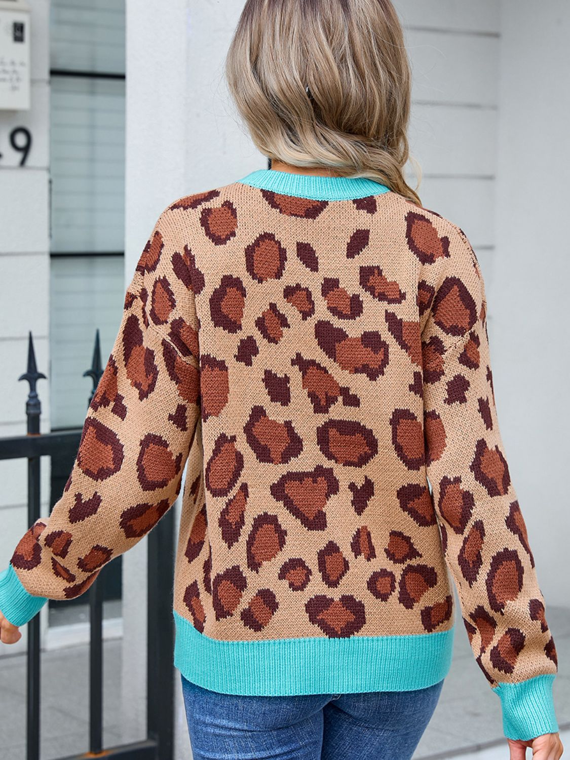 Angel Wings Leopard Round Neck Long Sleeve Sweater - Loulou Boutique