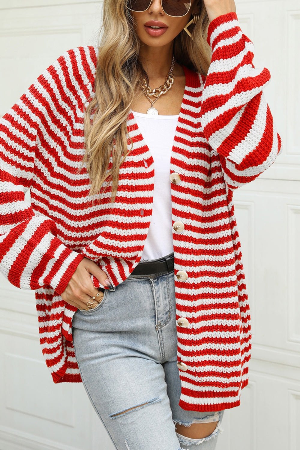 Angel Wings Striped Button Up Long Sleeve Cardigan - Loulou Boutique