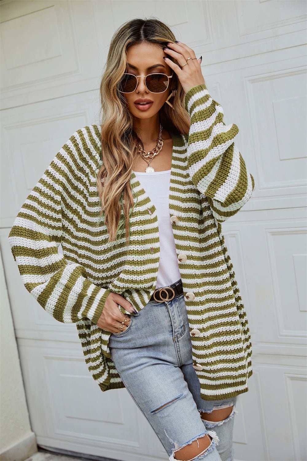Angel Wings Striped Button Up Long Sleeve Cardigan - Loulou Boutique