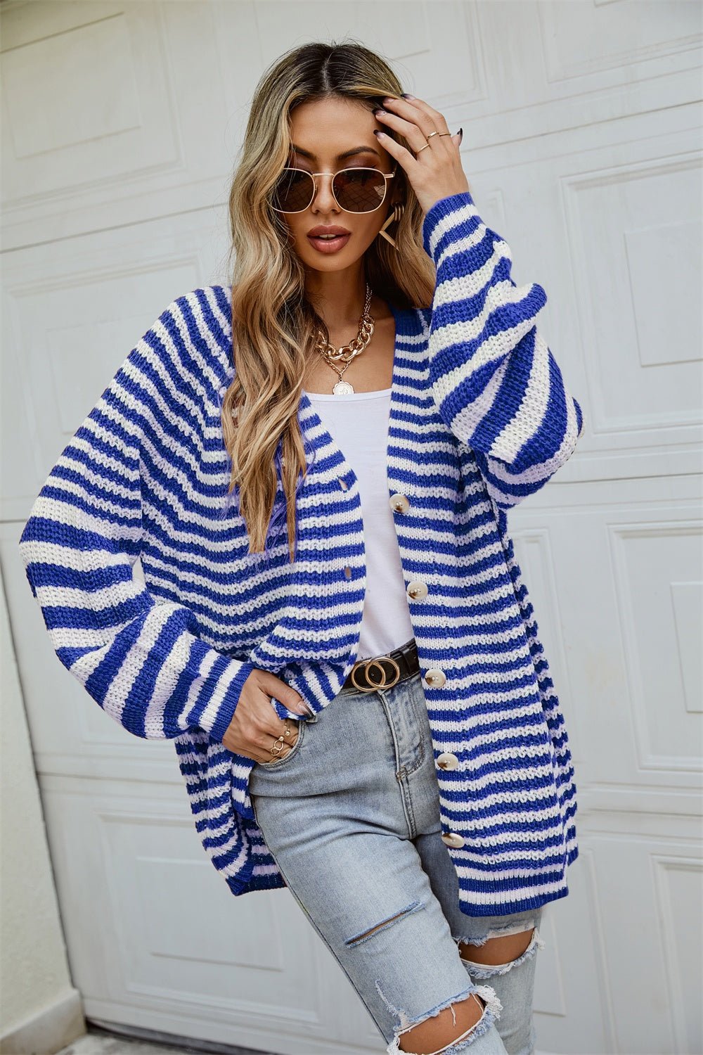 Angel Wings Striped Button Up Long Sleeve Cardigan - Loulou Boutique