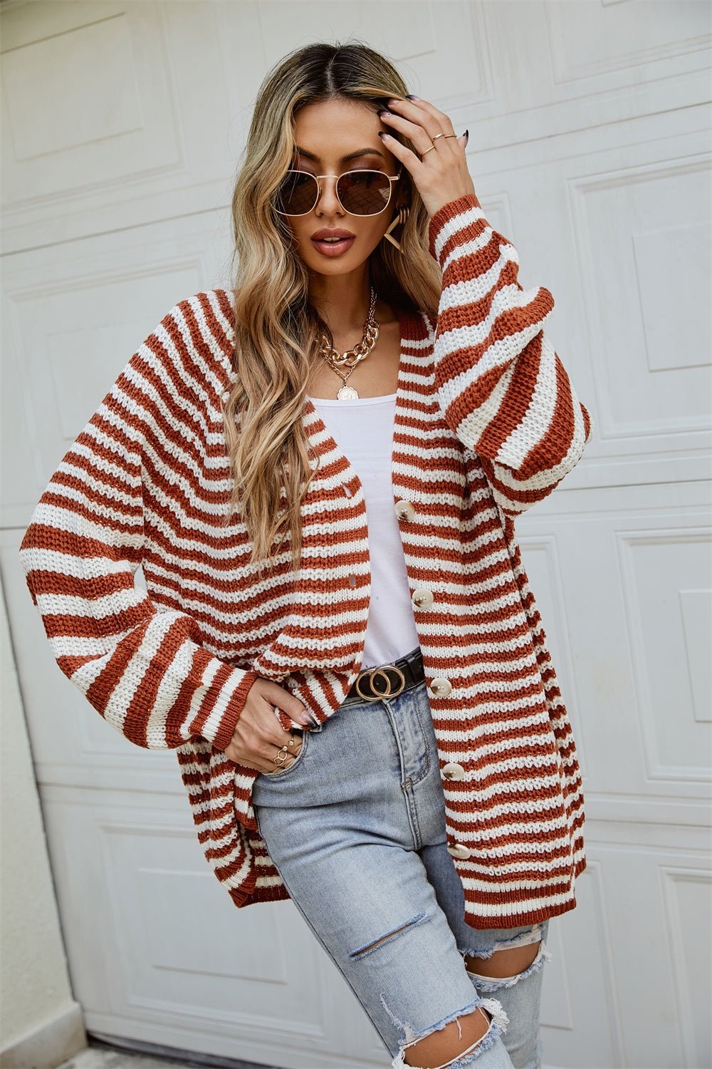 Angel Wings Striped Button Up Long Sleeve Cardigan - Loulou Boutique