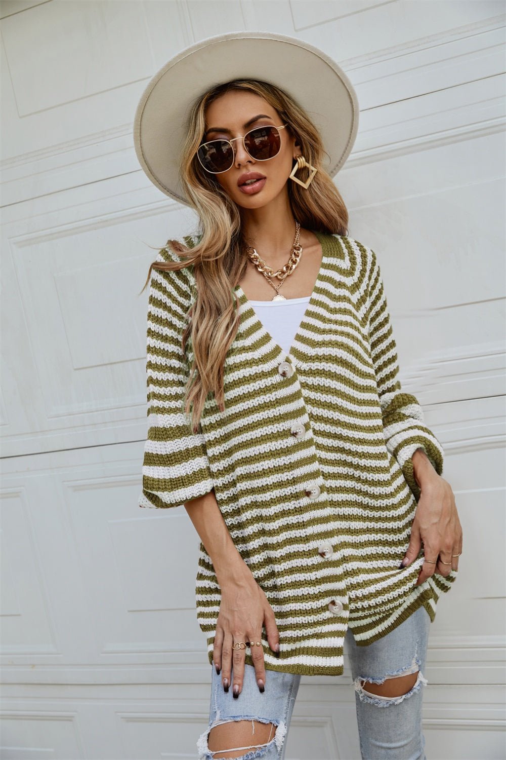 Angel Wings Striped Button Up Long Sleeve Cardigan - Loulou Boutique