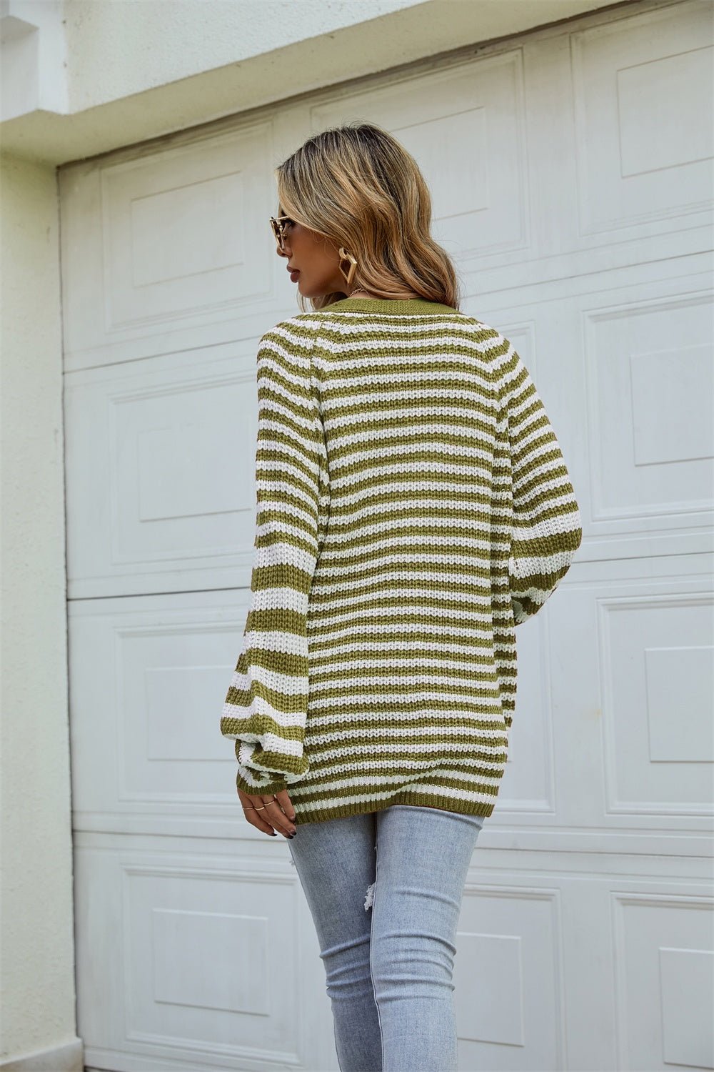 Angel Wings Striped Button Up Long Sleeve Cardigan - Loulou Boutique