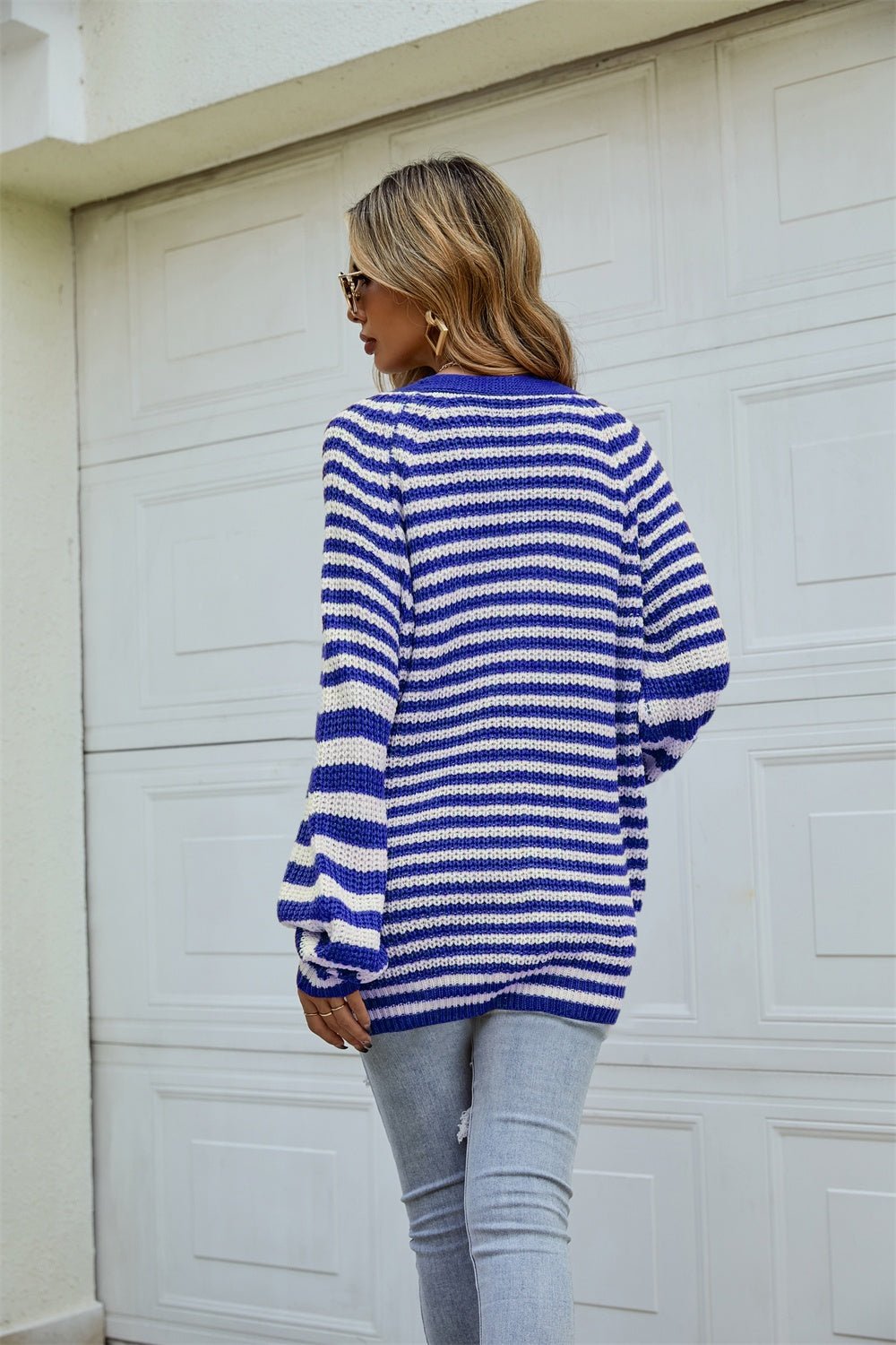Angel Wings Striped Button Up Long Sleeve Cardigan - Loulou Boutique