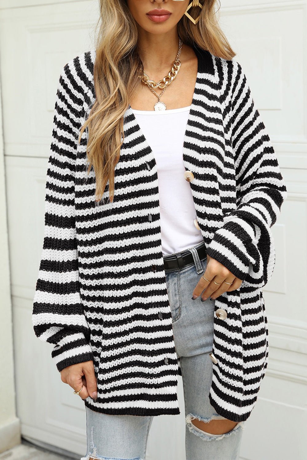 Angel Wings Striped Button Up Long Sleeve Cardigan - Loulou Boutique