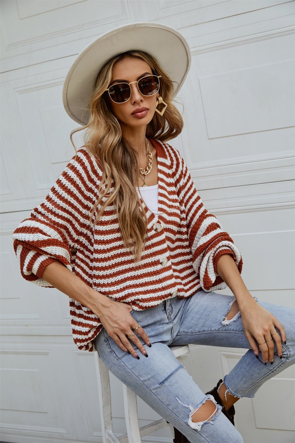 Angel Wings Striped Button Up Long Sleeve Cardigan - Loulou Boutique
