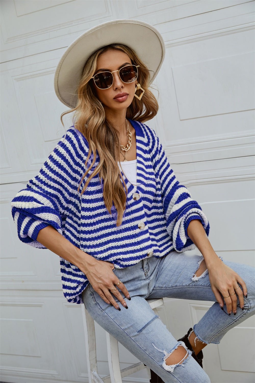 Angel Wings Striped Button Up Long Sleeve Cardigan - Loulou Boutique