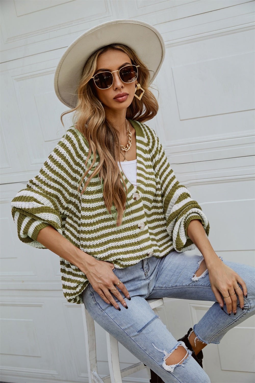 Angel Wings Striped Button Up Long Sleeve Cardigan - Loulou Boutique