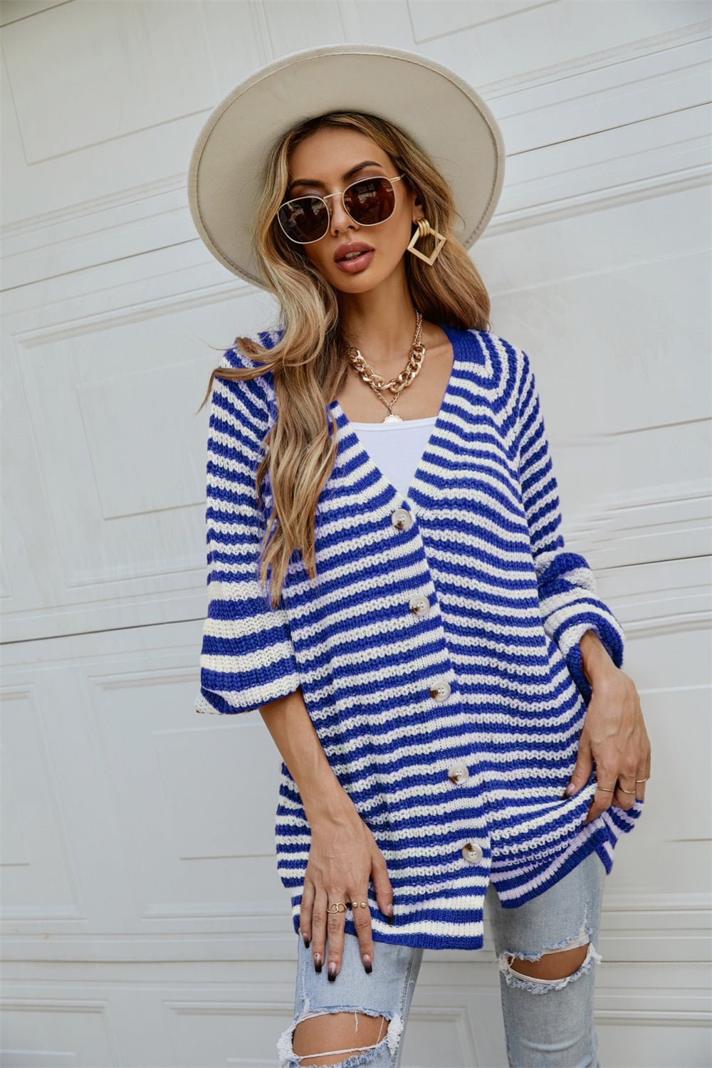 Angel Wings Striped Button Up Long Sleeve Cardigan - Loulou Boutique