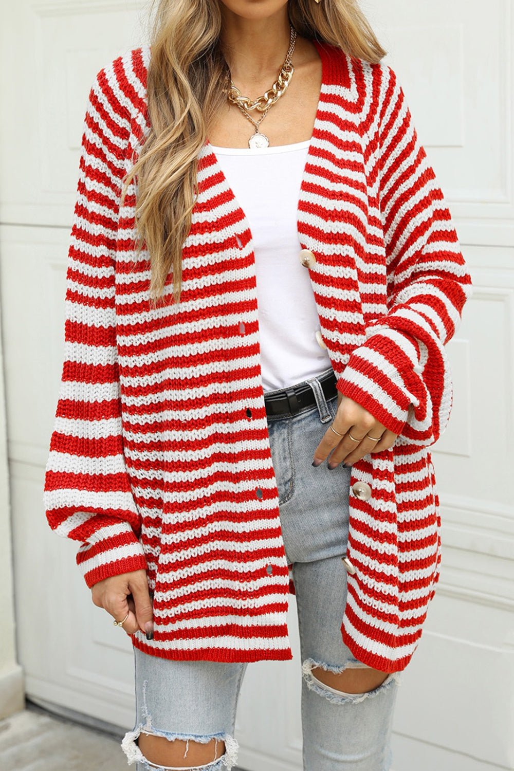 Angel Wings Striped Button Up Long Sleeve Cardigan - Loulou Boutique