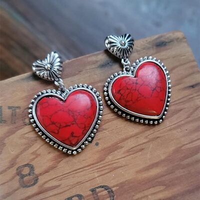 Artificial Turquoise Alloy Heart Dangle Earrings - Loulou Boutique