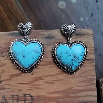 Artificial Turquoise Alloy Heart Dangle Earrings - Loulou Boutique