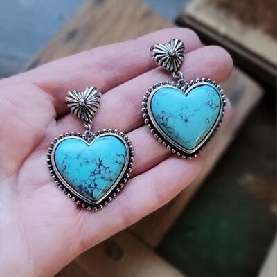 Artificial Turquoise Alloy Heart Dangle Earrings - Loulou Boutique