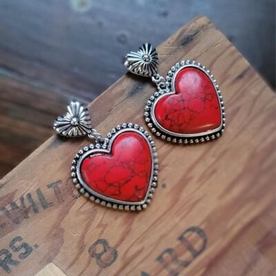 Artificial Turquoise Alloy Heart Dangle Earrings - Loulou Boutique