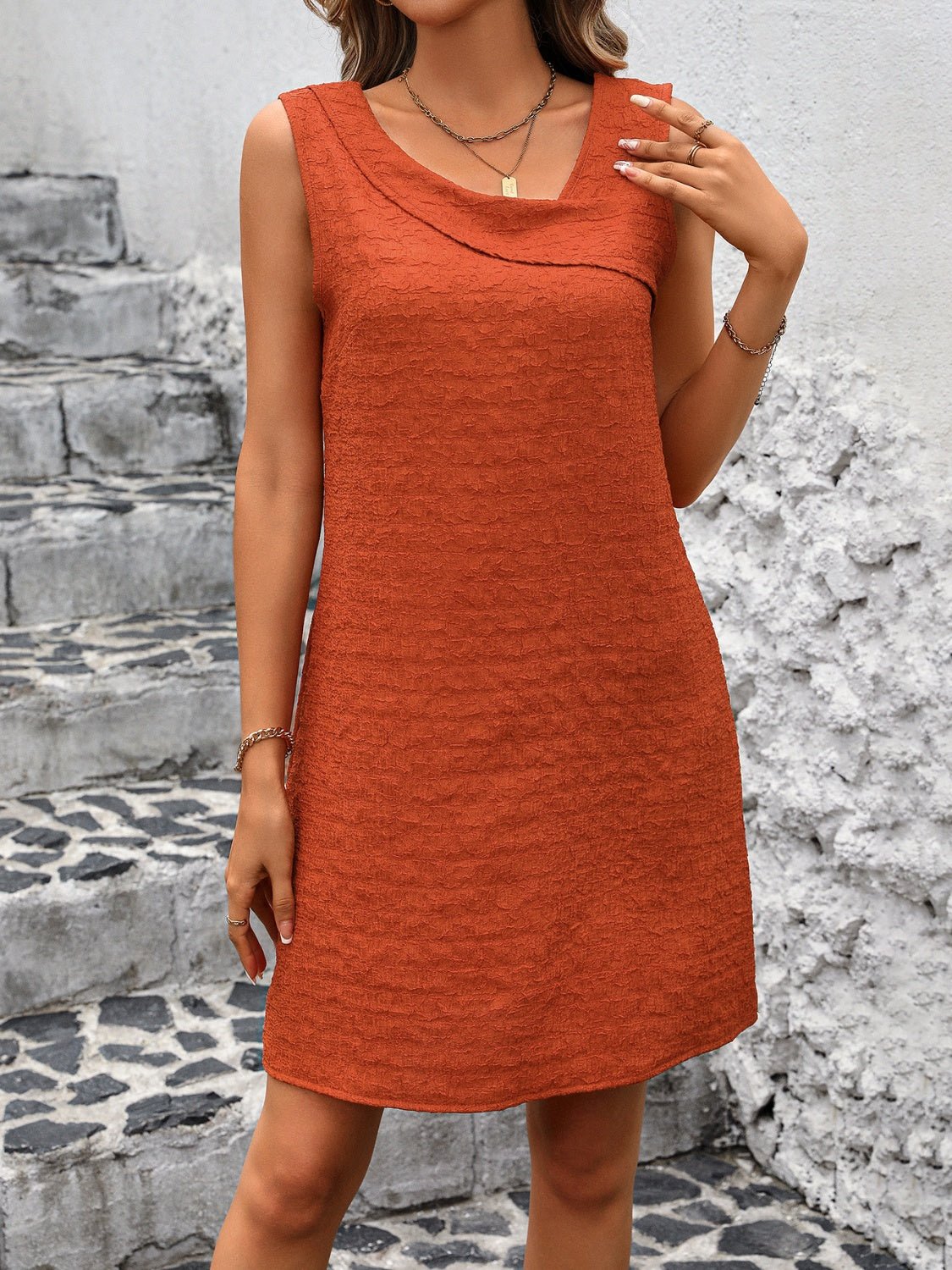 Asymmetrical Neck Sleeveless Mini Dress - Loulou Boutique