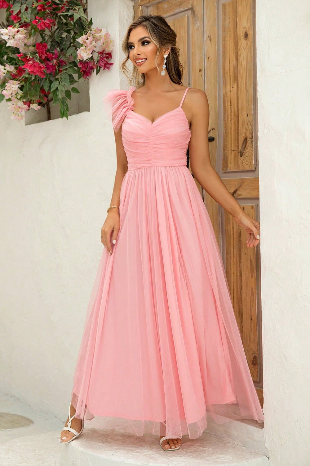 Asymmetrical Ruched Slit Dress - Loulou Boutique