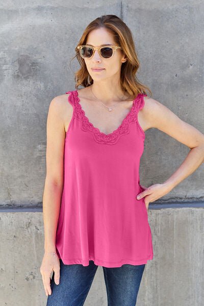 Basic Bae Full Size Lace Detail V-Neck Cutout Cami - Loulou Boutique