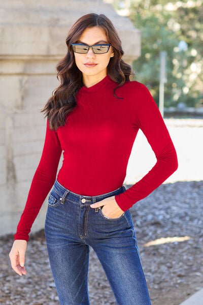 Basic Bae Full Size Mock Neck Long Sleeve Bodysuit - Loulou Boutique