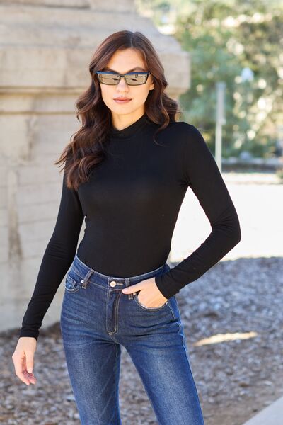 Basic Bae Full Size Mock Neck Long Sleeve Bodysuit - Loulou Boutique