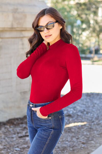 Basic Bae Full Size Mock Neck Long Sleeve Bodysuit - Loulou Boutique