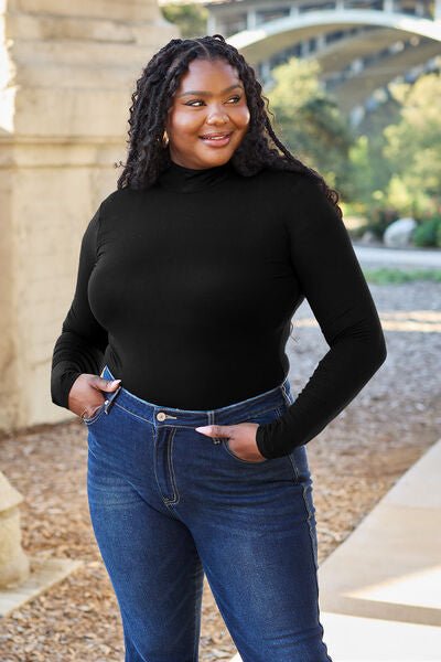 Basic Bae Full Size Mock Neck Long Sleeve Bodysuit - Loulou Boutique